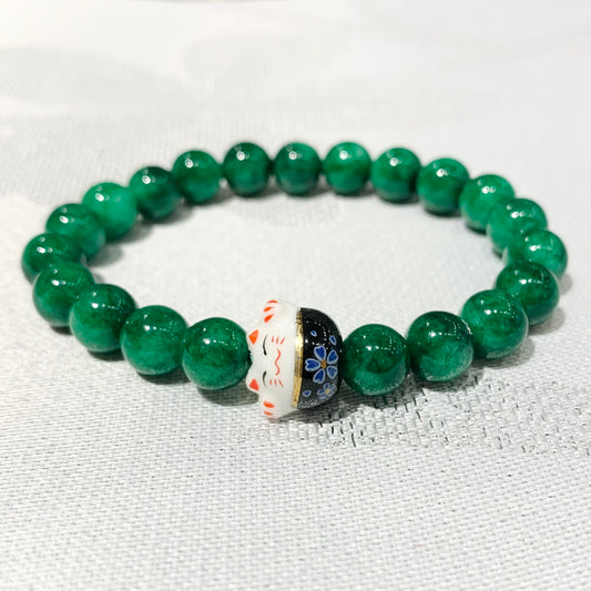 Luckycat bracelets（Green JadeStone）